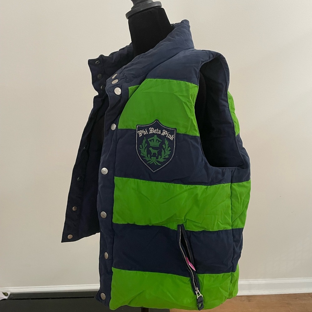Pink Victoria's Secret Green and Blue REVERSIBLE Puffer Vest
